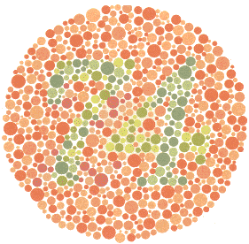 test de Ishihara, nombre 74, invisible pour daltoniens